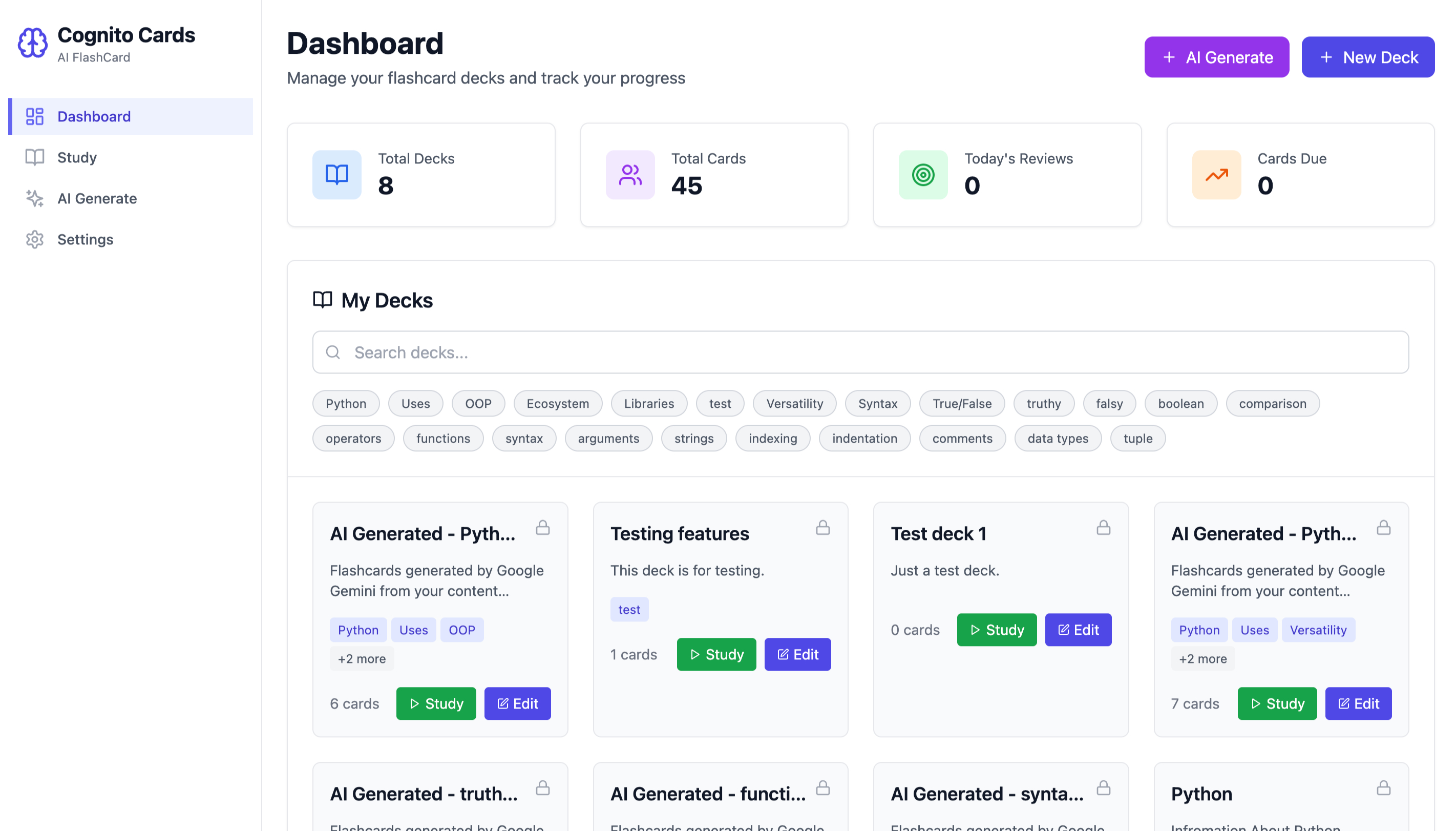 Cognito Cards app screenshot