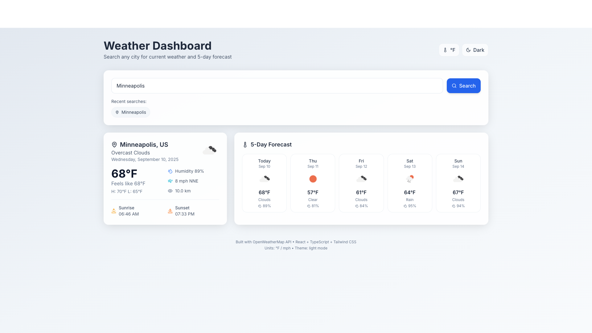 Weather Dashboard project screenshot